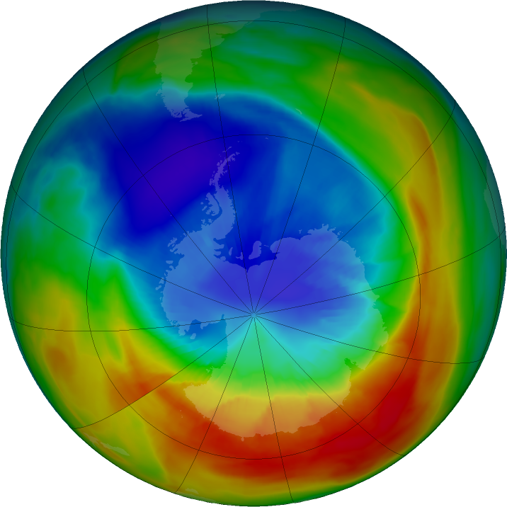 Antarctic ozone map for 09 September 2019